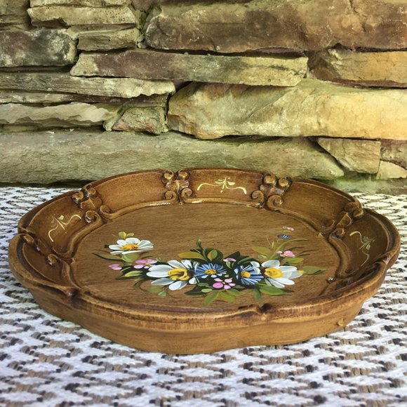 Hand Crafted Other - Vintage Hand Painted Plate Composite Wood